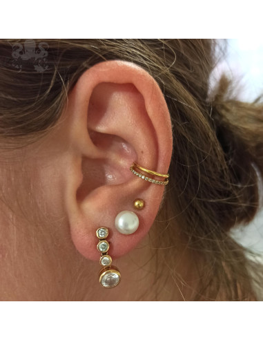 Anneau double segmenté pvd or 24 carats orné de cristaux swarovski, ouverture facile