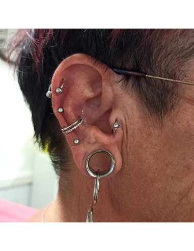 Anneau double segmenté et cristaux Swarovski, ouverture facile