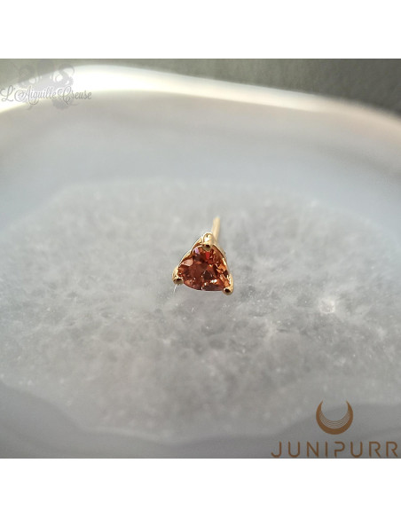 Dark Champagne Heart Threadless Junipurr en or jaune 14 carats et Zircon