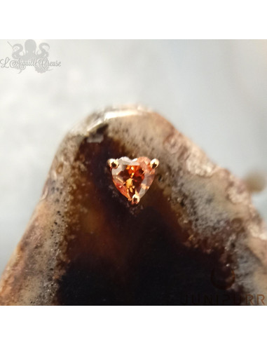 Dark Champagne Heart Threadless Junipurr en or jaune 14 carats et Zircon