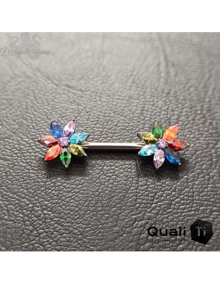 Bijou de téton QualiTi en titane & Zircons  'Pride Marisol' - Threadless