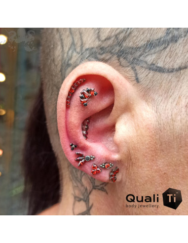 Marquise 3 pétales QualiTi en titane, zircons & opale synthétique- pour 1 ou 1.2 mm