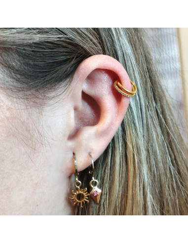 Anneau double segmenté pvd or 24 carats orné de cristaux swarovski, ouverture facile