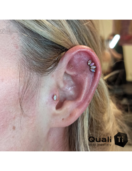 Marquise 4 pétales QualiTi en titane, opales synthétiques & zircons - pour 1 ou 1.2 mm