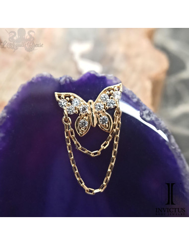 Papillon en or 14 carats , chainettes et zircons premium Threadless - Invictus