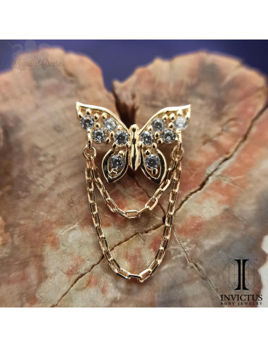 Papillon en or 14 carats , chainettes et zircons premium Threadless - Invictus
