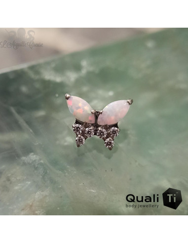 Papillon QualiTi en titane, opales synthétiques et zircons premiums, pour 1 ou 1.2 mm