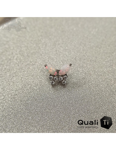 Papillon QualiTi en titane, opales synthétiques et zircons premiums, pour 1 ou 1.2 mm
