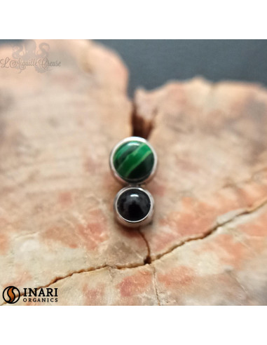 Double cabochon de malachite et d'onyx  en titane de 3,5 et 3 mm Threadless - Inari