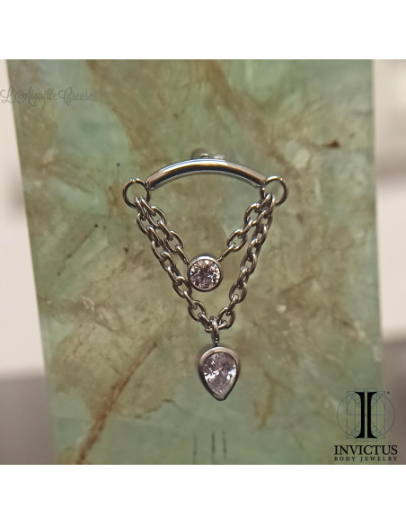 Barre courbe et ses chainettes ornées de zircons Invictus en titane - threadless