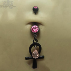 Bijou de nombril croix d'ankh pvd noir