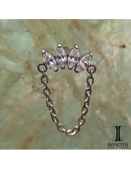 Marquise 4 pétales Invictus en titane, chainette et zircons premiums - threadless