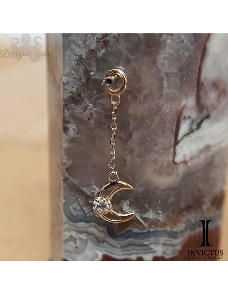 Charme Lune en or jaune 14 carats et zircon Invictus