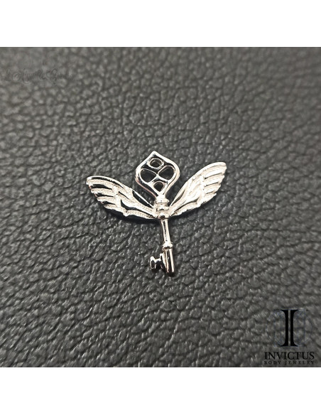 Clef ailée en or blanc 14 carats  Threadless - Invictus