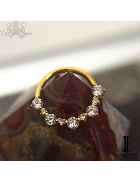 Anneau segmenté en titane pvd or 24 carats Invictus et ses zircons, ouverture facile