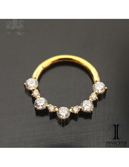 Anneau segmenté en titane pvd or 24 carats Invictus et ses zircons, ouverture facile