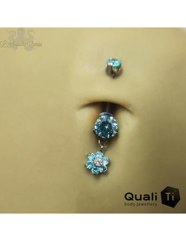 Bijou de nombril QualiTi en Titane implantable et zircons
