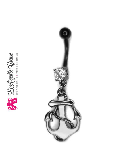 Bijou de nombril Ancre marine anodisé noir