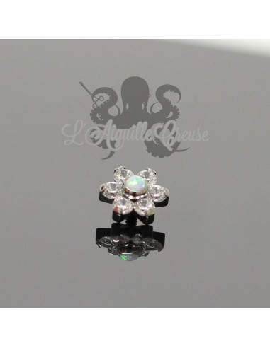 Fleur QualiTi en titane, opale synthétique & zircons - 6.7 mm