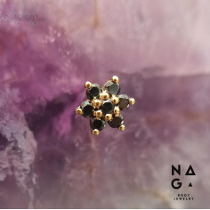 Fleur de Diamants noirs et or jaune 18 carats  threadless - NAGA BODY JEWELRY