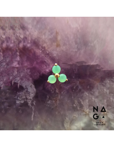 Trio de chrysoprases et or jaune 18 carats  threadless - NAGA BODY JEWELRY