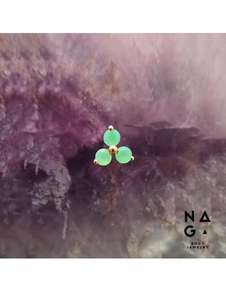 Trio de chrysoprases et or jaune 18 carats  threadless - NAGA BODY JEWELRY