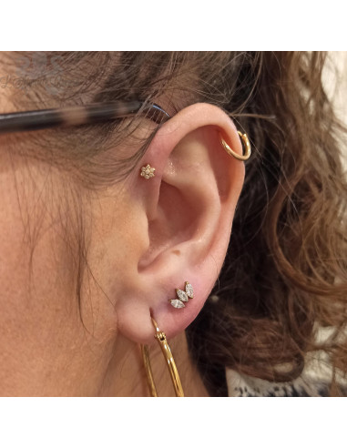 Accessoire fleur en titane pvd or, orné de zircons premiums Threadless