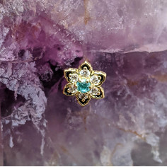 Fleur en or jaune 18 carats, pierre fine et zircons Threadless 2