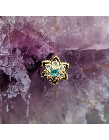 Fleur en or jaune 18 carats, pierre fine et zircons Threadless