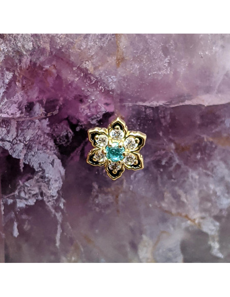 Fleur en or jaune 18 carats, pierre fine et zircons Threadless