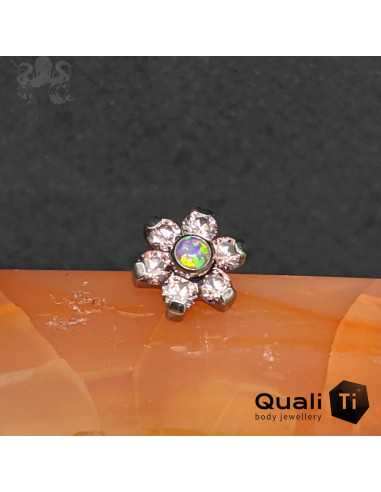 Fleur QualiTi en titane, opale synthétique & zircons - 6.7 mm pour 1 ou 1.2 mm