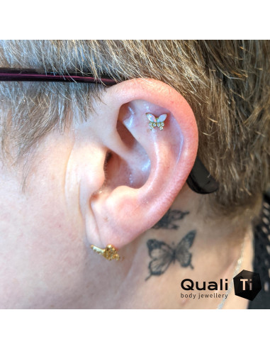 Papillon QualiTi en titane, opales synthétiques et zircons premiums, pour 1 ou 1.2 mm