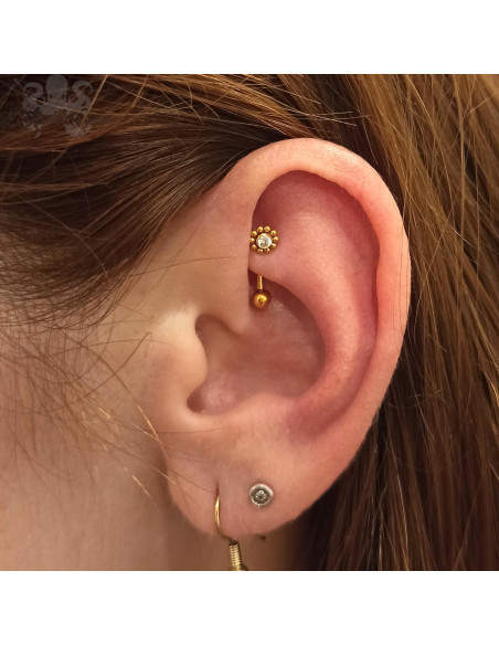 Micro banane en titane pvd or ornée d'un zircon - pas de vis interne