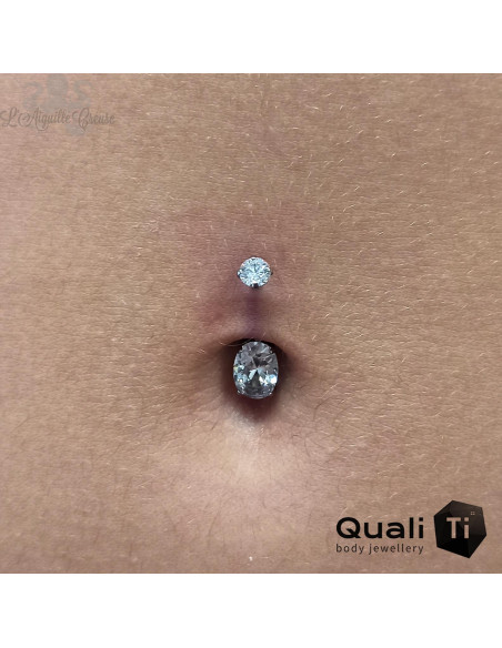 Bijou de nombril Zircon Ovale QualiTi en Titane implantable