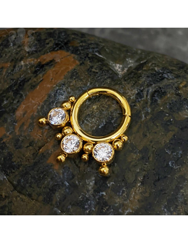 Anneau segmenté en titane pvd or Devil Heart et cristaux Swarovski, ouverture facile