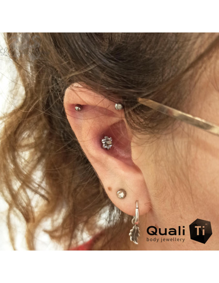 Fleur QualiTi en titane, opale synthétique & zircons - 6.7 mm pour 1 ou 1.2 mm
