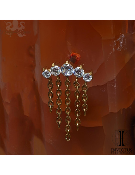 Cluster de zircons Invictus en titane pvd or 24 carats et chainettes - threadless