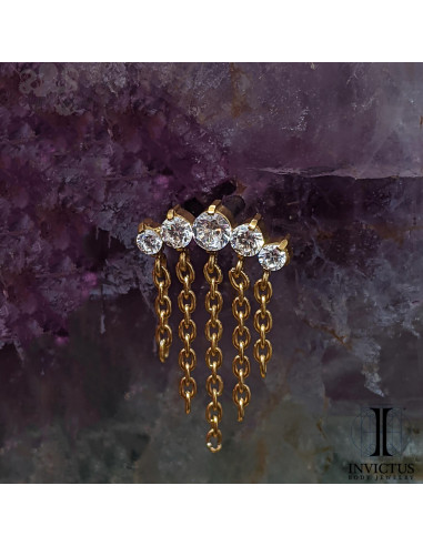 Cluster de zircons Invictus en titane pvd or 24 carats et chainettes - threadless