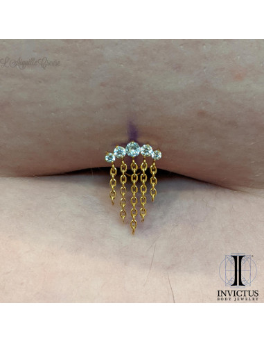 Cluster de zircons Invictus en titane pvd or 24 carats et chainettes - threadless