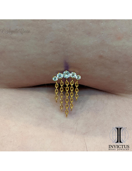 Cluster de zircons Invictus en titane pvd or 24 carats et chainettes - threadless