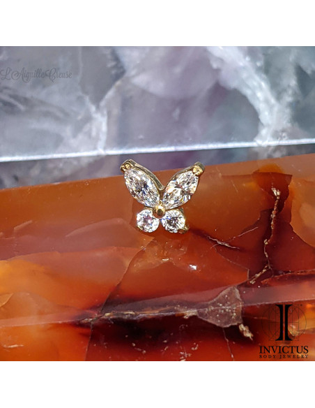 Papillon Invictus en titane pvd or 24 carats et zircons  - threadless