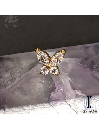 Papillon Invictus en titane pvd or 24 carats et zircons  - threadless