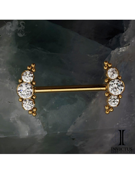 Bijou de téton Invictus en titane pvd gold et Zircons - Threadless