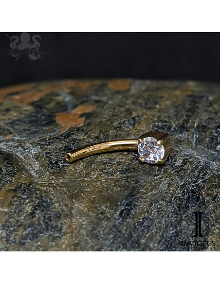 Micro banane threadless pvd gold ornée d'un zircon, en titane
