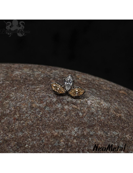 'Holliday' triple marquise bicolor en titane ornée de Zircons, Threadless - Neometal