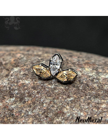 'Holliday' triple marquise bicolor en titane ornée de Zircons, Threadless - Neometal