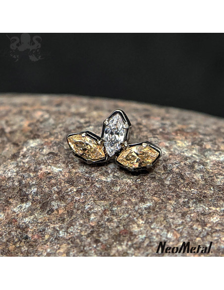 'Holliday' triple marquise bicolor en titane ornée de Zircons, Threadless - Neometal