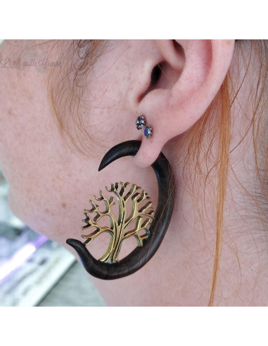 Paire de cornes en bois et bronze