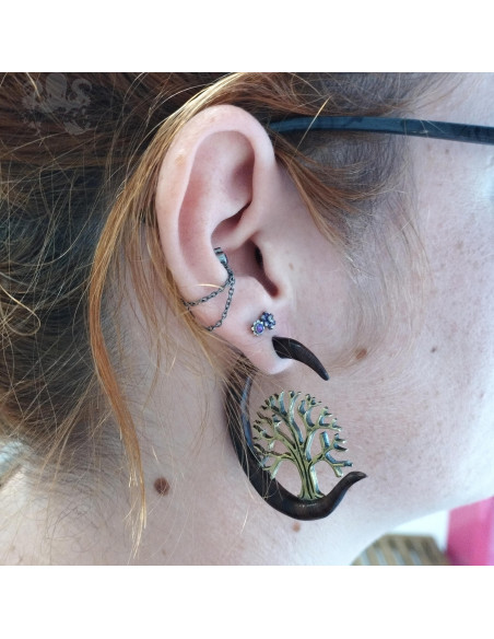 Paire de cornes en bois et bronze