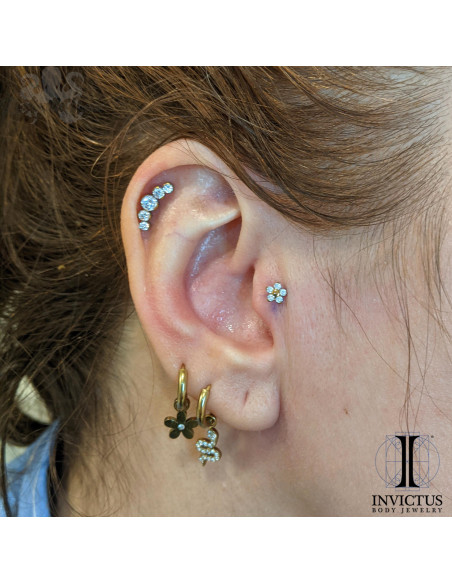 Cluster Invictus en titane pvd or 24 carats et zircons- threadless